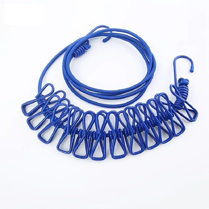 Outdoor Clip Clothesline Travel Portable Retractable Windproof Drying Rope with 12 Clips Hanger Clothesline