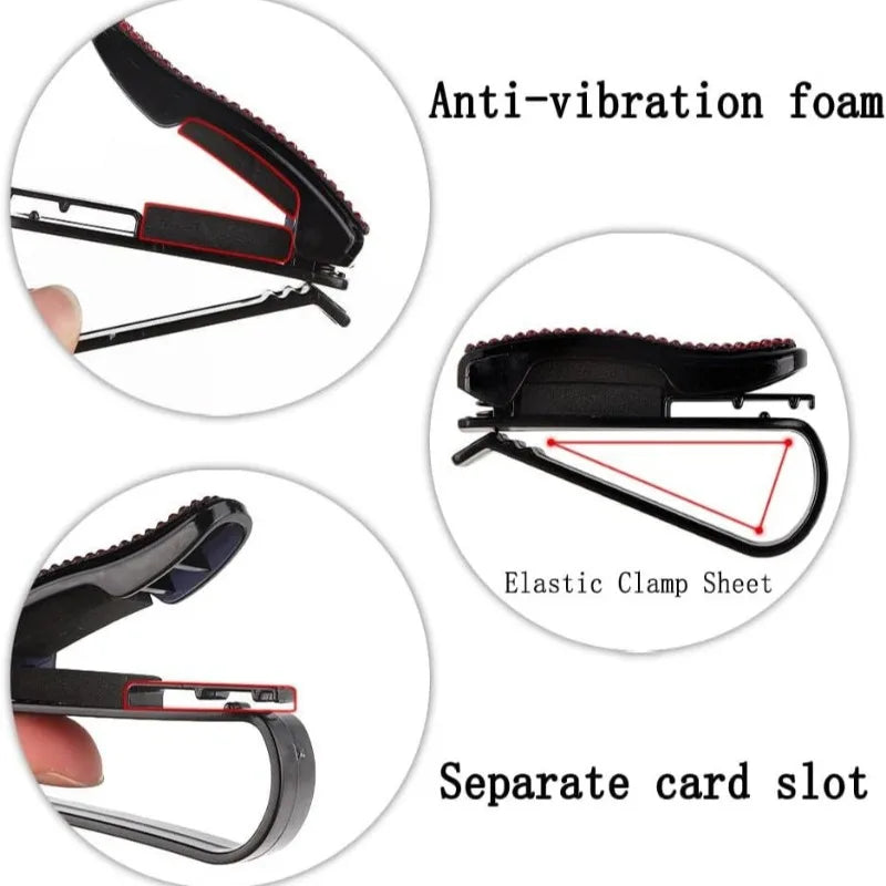 Universal Bling Car Glasses Holder for Car Sun Visor Crystal Rhinestones Eyeglasses Hanger Mount with Ticket Card Clip