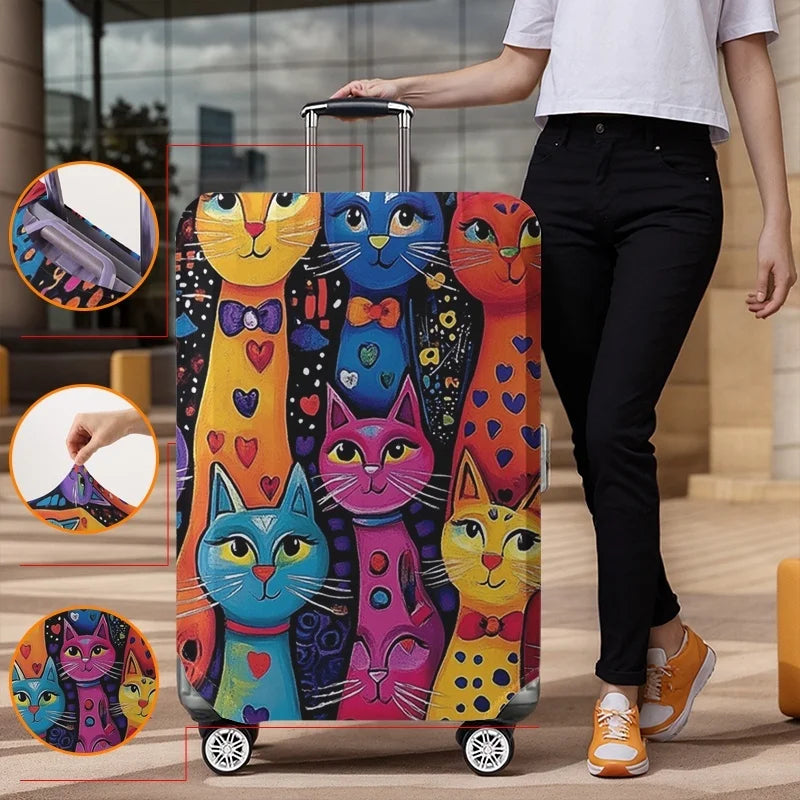 Colorful Rainbow Cat Shadow Pattern Luggage Protective Cover, suitable for 18-32 inch luggage covers, luggage handle gloves, tra