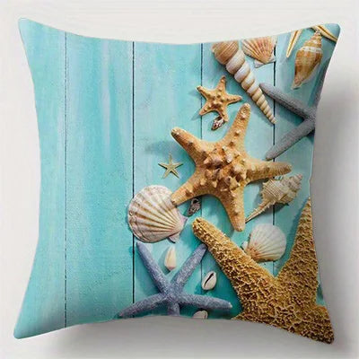 Seaside Starfish and Shells Double-sided Printed pillow cover Short plush Suitable living room bedrooms sofa throw cushion cover