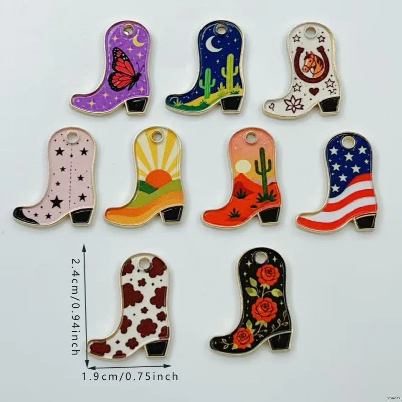 10 pcs Color Printed Cowboy Boots Alloy Pendant European and American DIY Jewelry Accessories Spot Wholesale