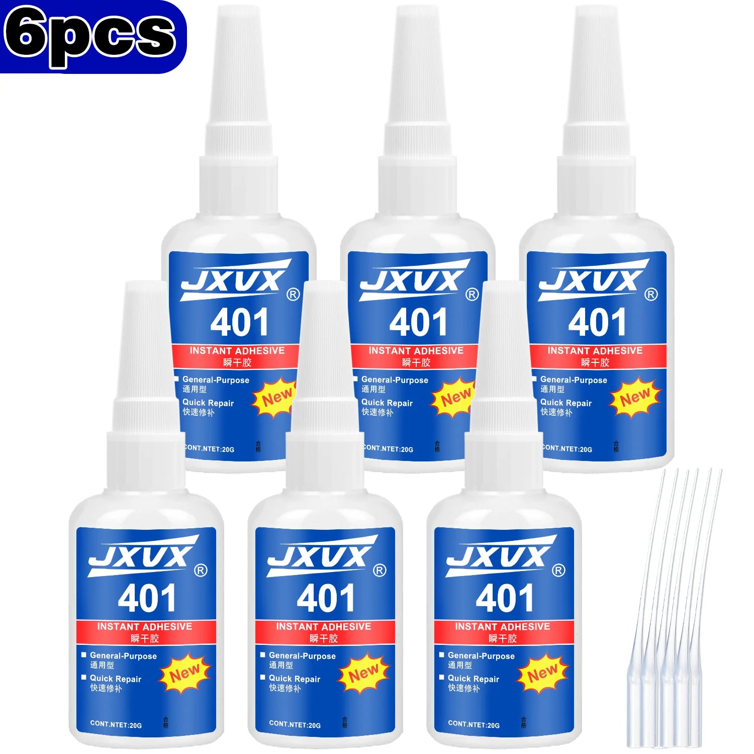 1-6Pcs401 Super Glue Plastic Professional Adhesive Transparent Cyanoacrylate Glue Fast Drying Odorless Long Lasting Bonding deli