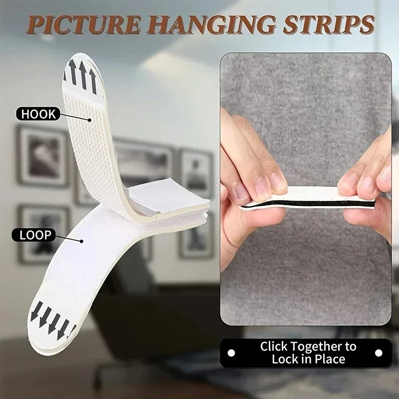 Double Sided Picture Hanging Strips Adhesive Hook Loop Tape for Mounting Photo Frame Fixed Home Wall Decor Hanging DIY Stickers