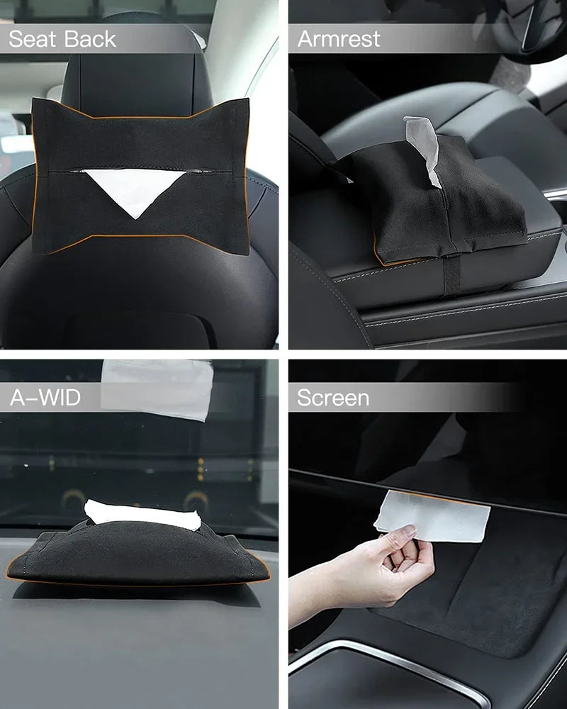 for Tesla Model 3 Y 2021-2025 Highland Juniper Hidden Tissue Holder Box Seat Back Console Flocking Storage Bag Car Accessories