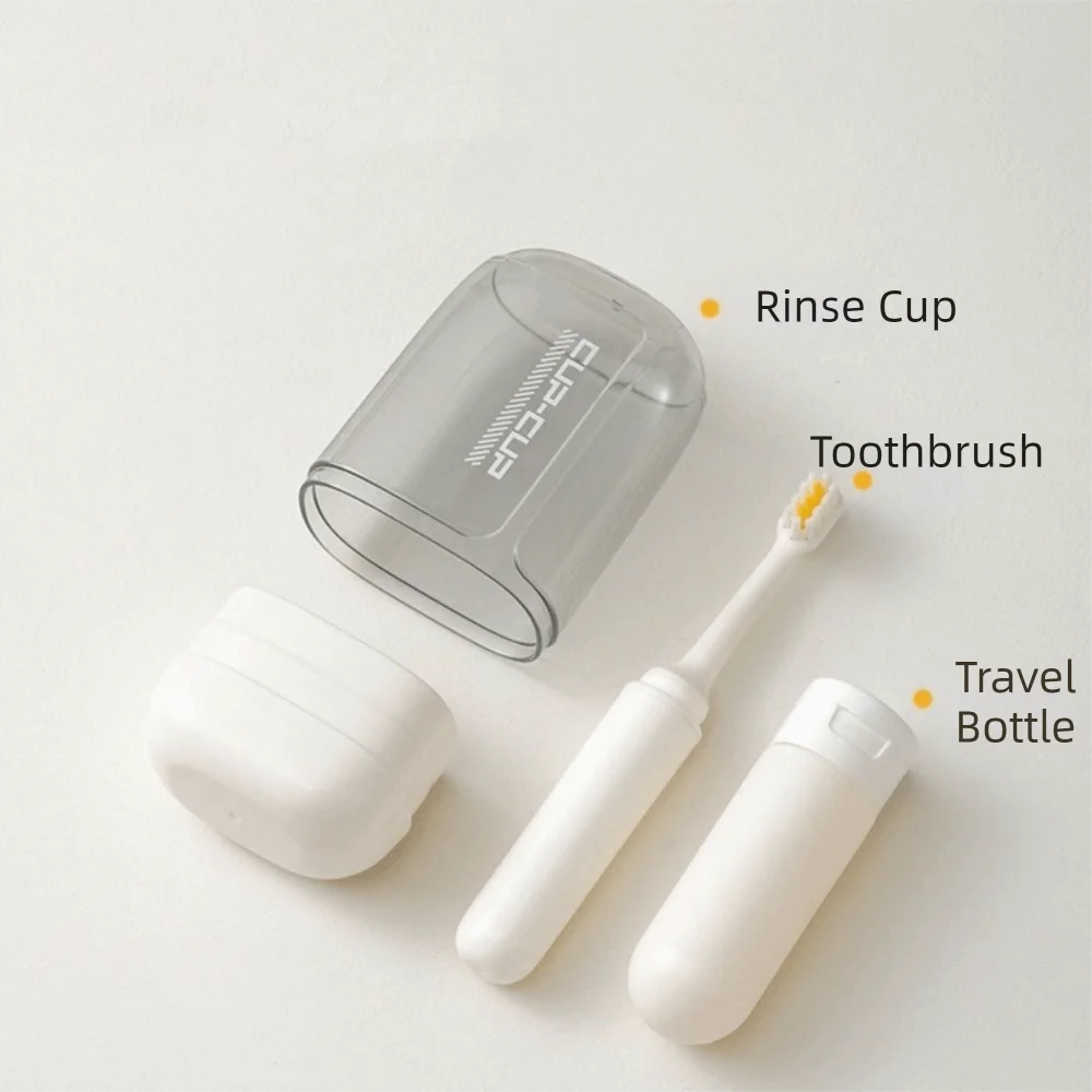 Portable 3 in 1 Travel Toothbrush Set Folding Plastic Mouthwash Cup Space Saving Toothpaste Toothbrush Organizer Women Men