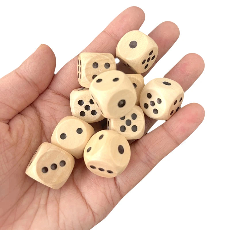 Wooden Dice 10pcs Round Corner D6 D10 Wood Dice for Flying Chess Props Table Board Role Playing Game