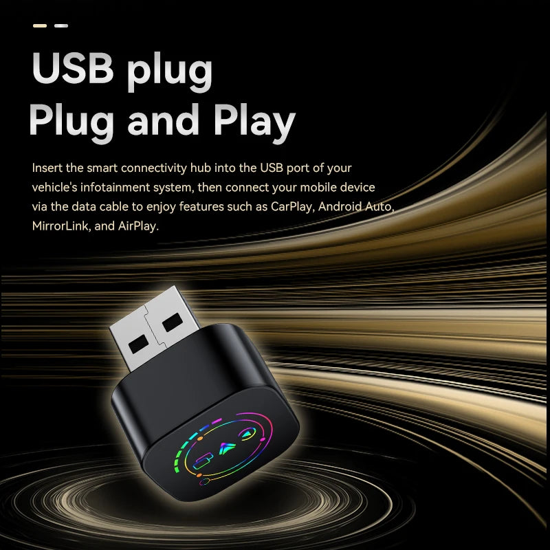 Latest popular 4-in-1 mini wireless CarPlay adapter, supports screen mirroring and video, supports Apple CarPlay and Android Auto, Bluetooth 5.0 technology, wired to wireless conversion, plug and play, compatible with USB and