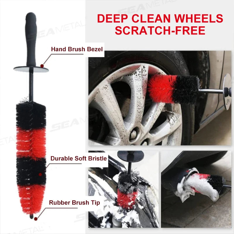 SEAMETAL Long Handle Car Wheel Hub Cleaning Brush Flexible Wheel Rim Tire Washing Brush Car Detailing Soft Bristle Clean Brushes