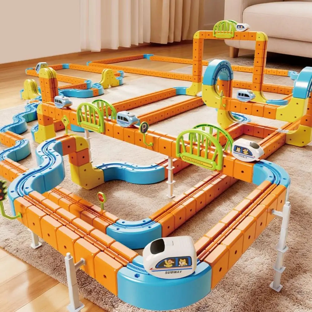 Fun Plastic Buckle Tracks Train With Light Intelligent Toy Railway Track Toys Smooth Steady Driving Small Train