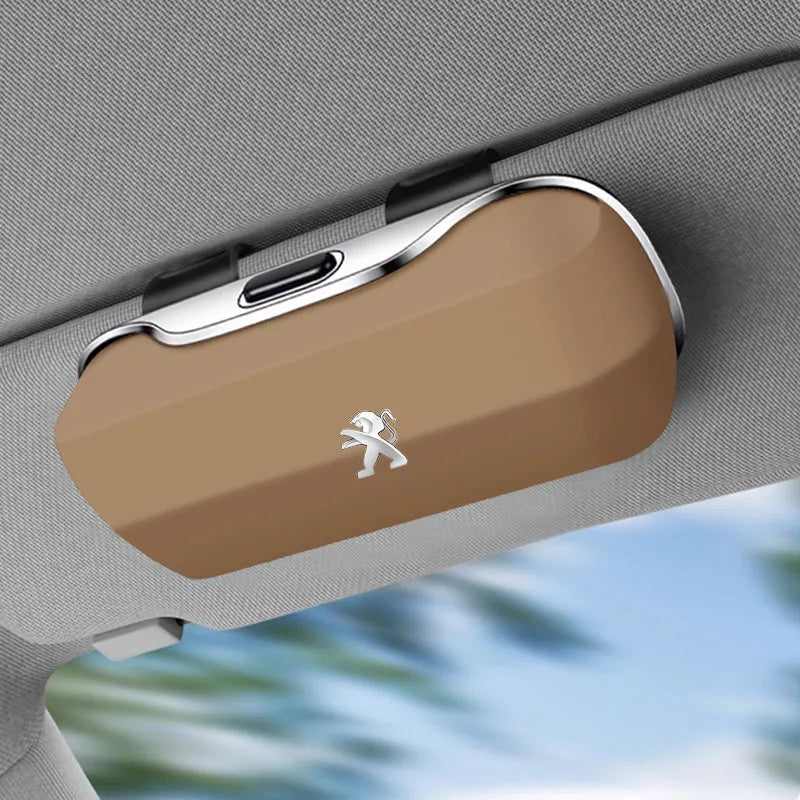 For Peugeot Car Sunglasses Holder, ABS Visor Glasses Case Clip Carbon Fiber Texture Car Sun Visor Glasses Box Storage
