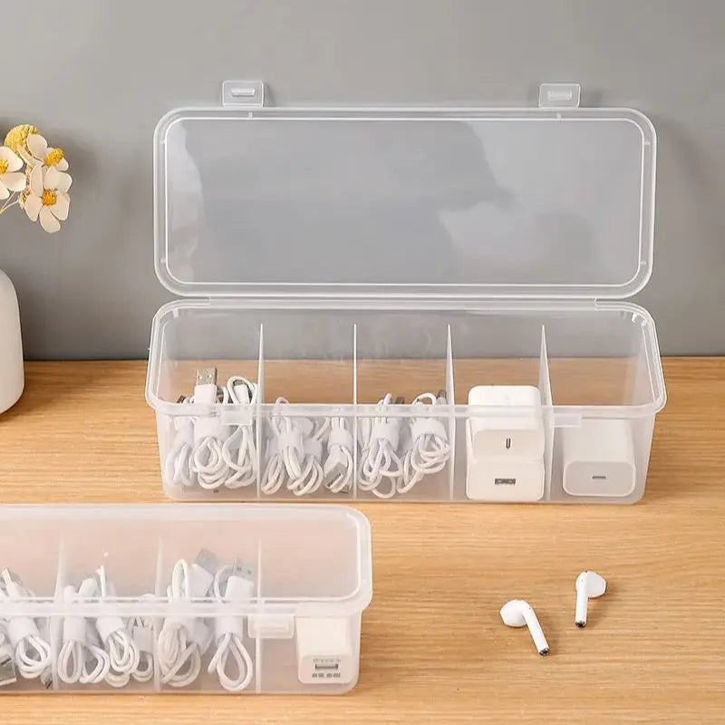 Transparent Data Cable Organizer Case Classification Dustproof Card Organizer with Lid Clutter Office Table Collection Box