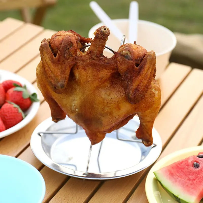 1Pc/Stainless Steel Chicken Roasting Rack Outdoor Barbecue Stand Multifunctional Chicken Roaster Home Picnic Grill