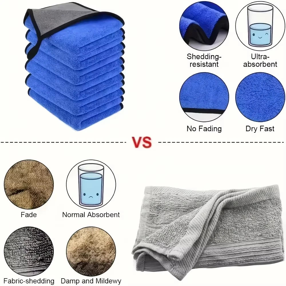 Double Sided Coral Velvet Microfiber Car Towel Thickened Soft High Absorbent Quick Dry Cloth For Auto Body Washing