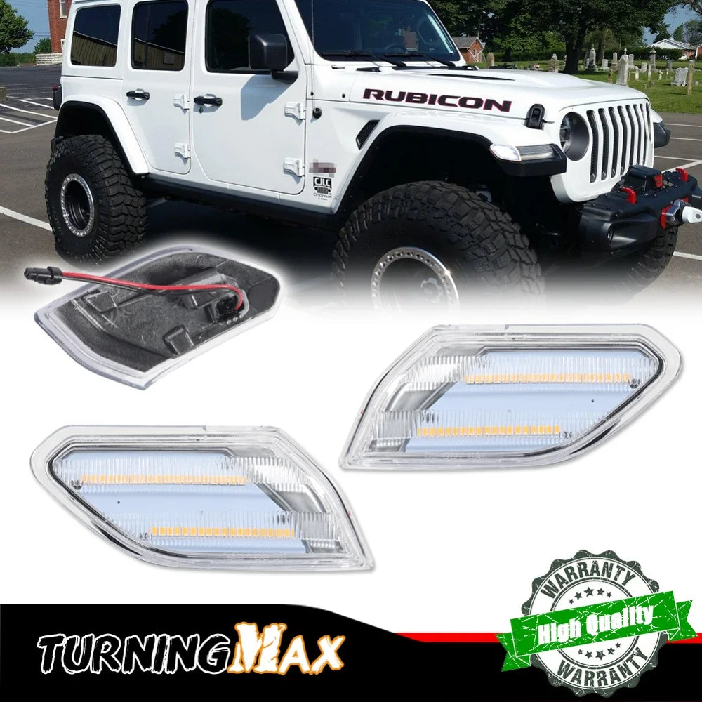 White / Amber LED Front Side Marker Lights For Jeep Wrangler JL 2018-up & Gladiator JT 2020-up Driving Light Turn Signal Light