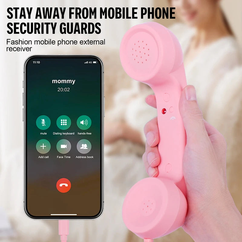 Retro Phone Handset with Radiation Protection-Modern USB-C Vintage Receiver for iPhone & Android Enhances Call Clarity & Safety