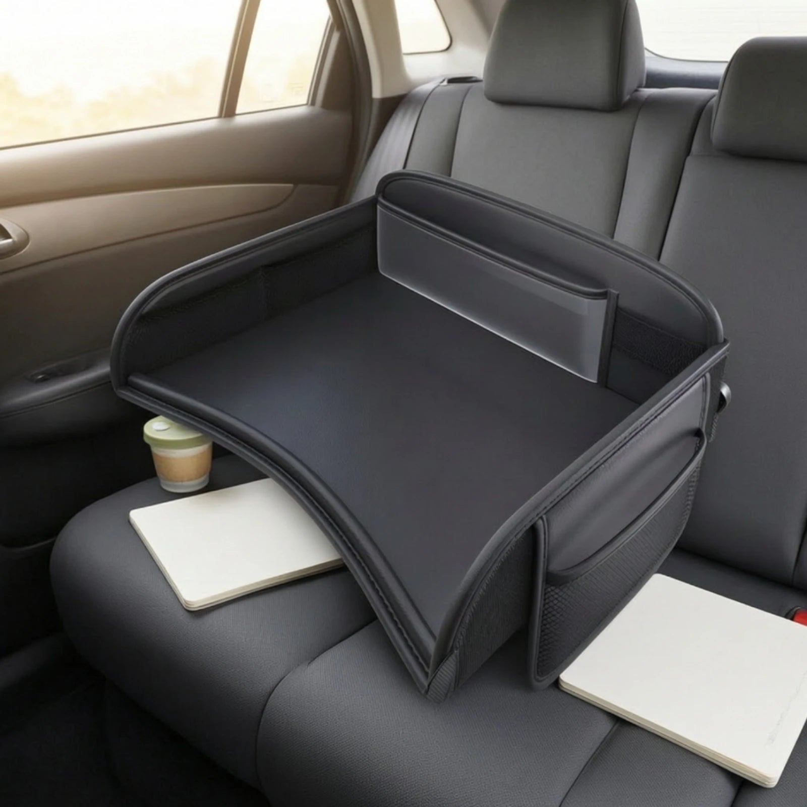 Car Back-Seat Tray Table Child-Friendly-Friendly in-Vehicle Activity Tray with Mesh Pockets Easy to Install Non-Slip