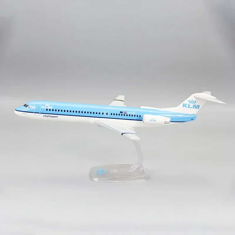 1:100 Scale KLM Fokker FK-100 Airlines ABS Plastic Airplane Model Toy Aircraft Plane Model Collection Display Decoration Gifts