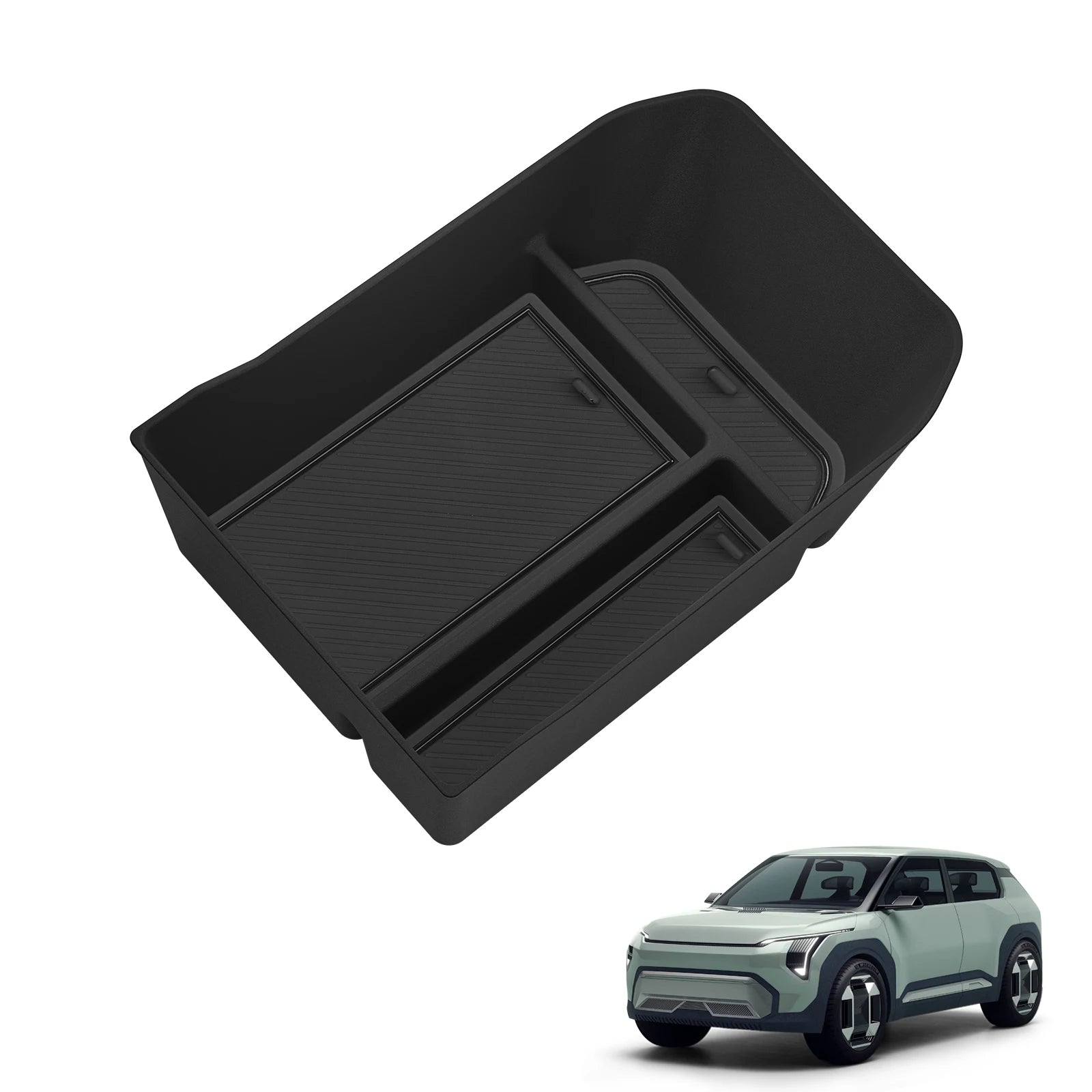 LUCKEASY for Kia EV3 2024-2026 Car Armrest Storage Box ABS Stowing Tidying Center Console Tray Accessories Black