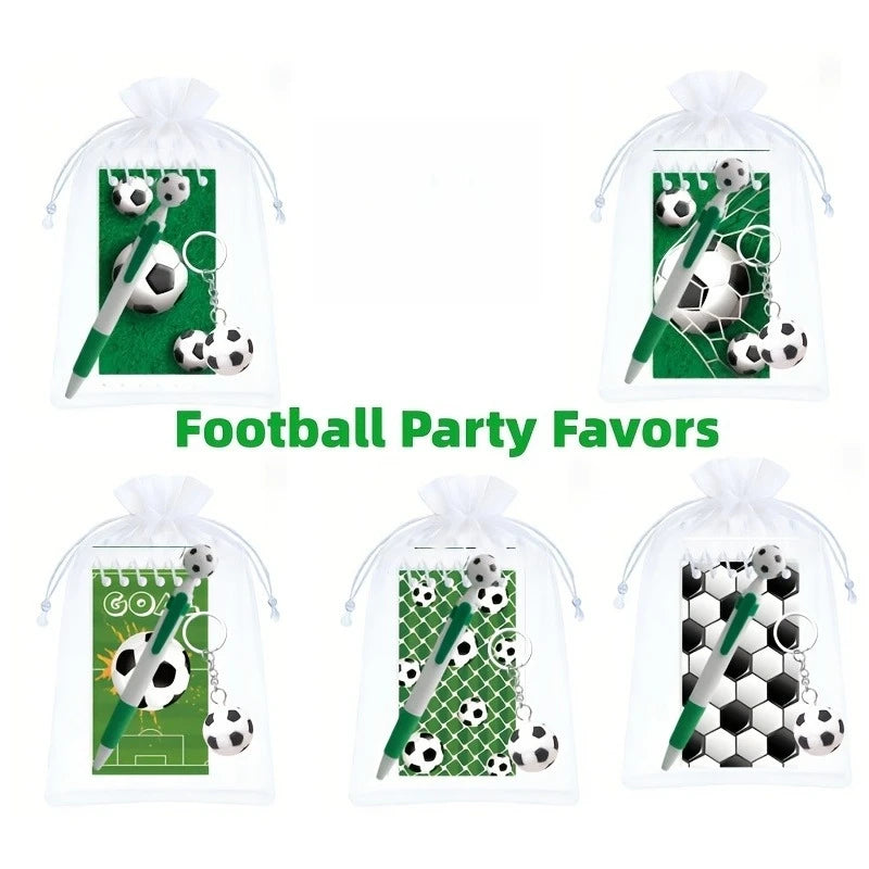 Soccer Theme Stationery Gift Pack of 10, Pocket Notebooks, Soccer Keychains, Soccer Pens, Gift Bags, Party Favors, School Gifts.