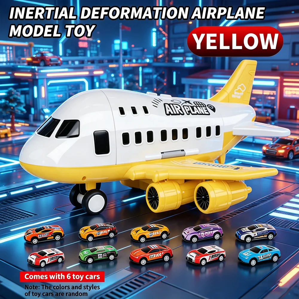 Large Size Inertia Airplane Toy Set With 6 Mini Cars, Passenger Plane Model, Kids Holiday Gift For Boys Girls