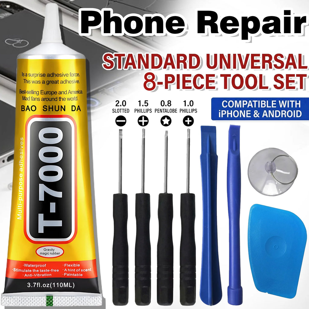 8in1 mobile phones repair tools kit-Multi-function set for disassembly, anti-slip screwdriver for phones, Black/Clear Waterproof high strength adhesive, universal glue for.
