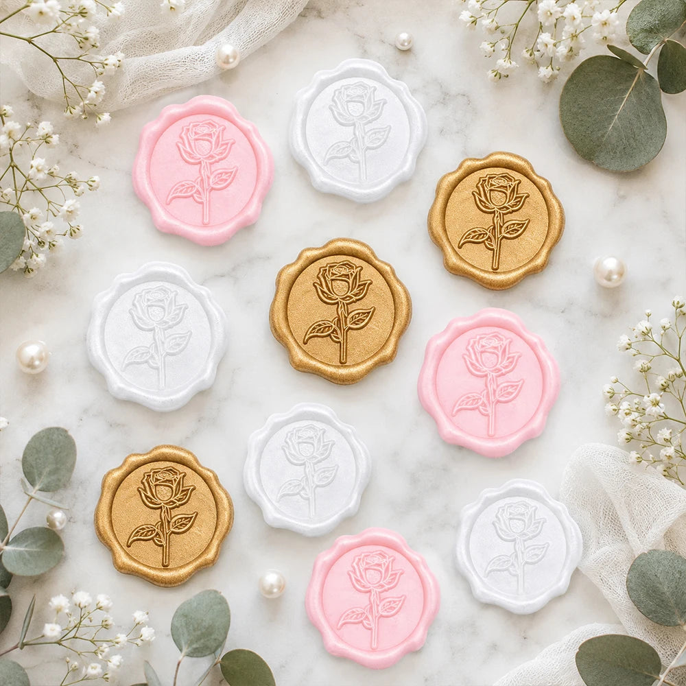 Wax Seal Sticker-3D Vintage Rose Floral Wedding Invitation Envelope Seal Stickers,20Pcs Self- Adhesive Pearl Pink Flower Sticker