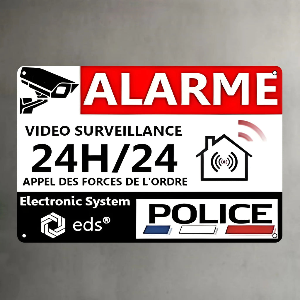 Tin Sign Video Surveillance Alarm Stickers - Set Of 8 Deterrent Stickers, Security Home, Trade, Garage, Building, Anti-Burglar