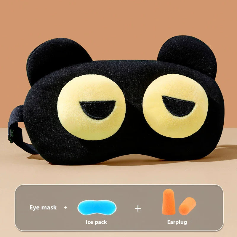 Cute Bear Eye Mask Sleep Aid Light Blocking Breathable Eyeshade for Travel Protective Safety Eye Wear Cold Hot Compress