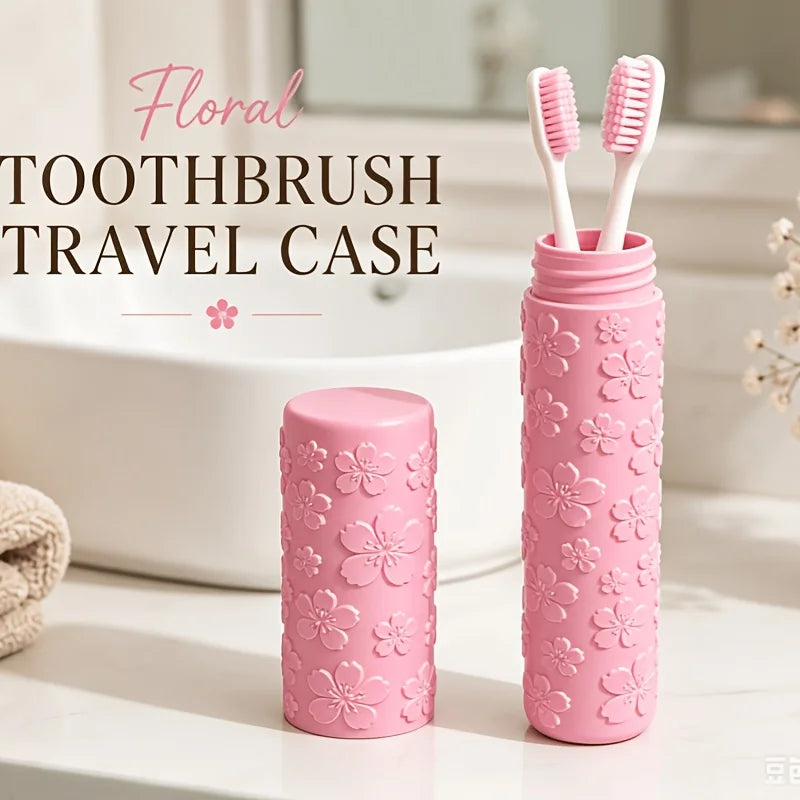 Flower Emboss Toothbrush Storage Tube, Compact Travel Toothbrush Case, Protective Toothbrush Holder for Camping Business Trip &