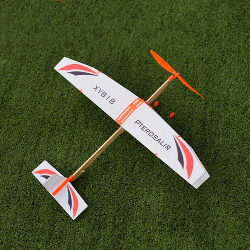 50cm Rubber Band Powered Bipplane Glider Aircraft DIY Foam Plane Model Educational Airplane Toy for Kids Outdoor Sport Toy Gift