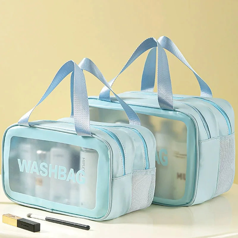 Wet-dry separation makeup bag portable toiletry bag travel essentials transparent frosted PU portable handheld bath storage bag