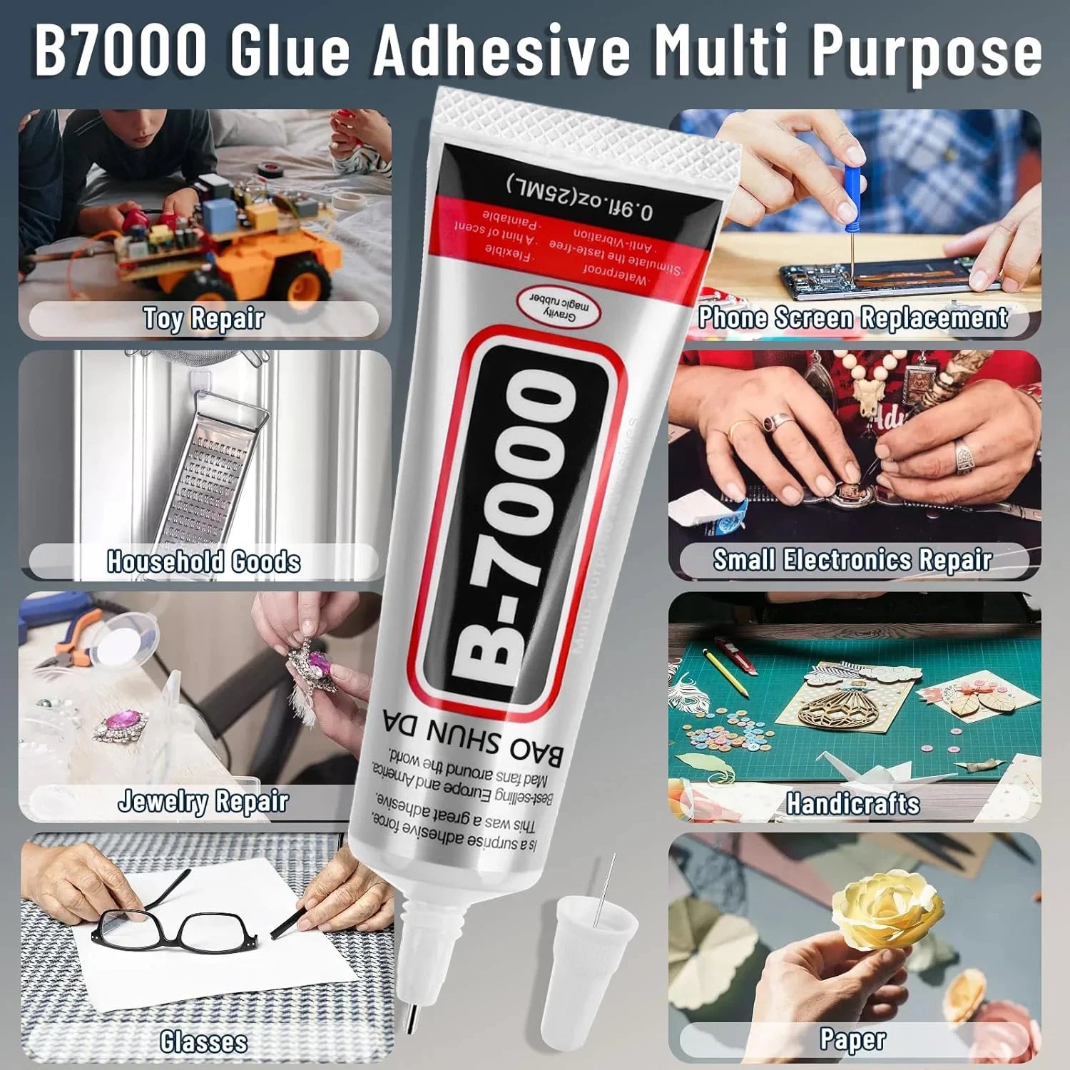 B7000 Multi-Purpose Industrial-Grade Clear Soft Adhesive for Rhinestone Jewelry, Phone Cases, and Glass Screens; Waterproof Adhesive (15g/25g/50g/110g)