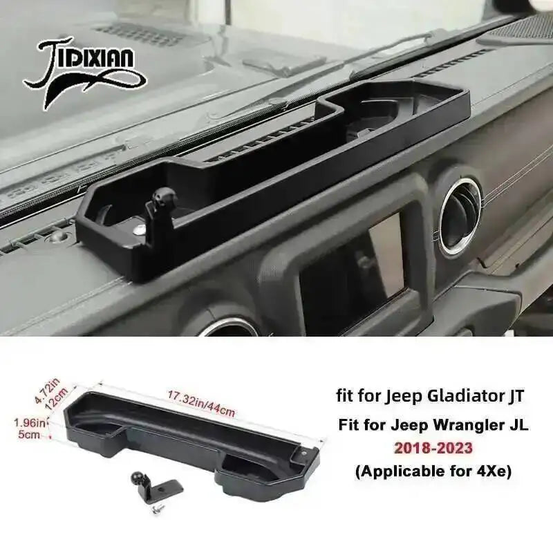 JIDIXIAN for Jeep Wrangler JL 4Xe for Gladiator JT 2018 2019 2020 2021 2022 2023 2024 2025 Dashboard Phone Holder Storage Box