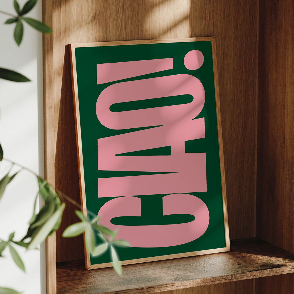 Retro Style Dark Green And Bright Pink Italian Ciao Wall Art Prints Canvas Painting Poster Picture For Living BedRoom Home Decor
