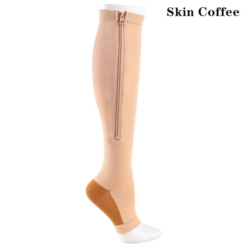 Zipper Compression Socks Men Women Knee Maternity High Socks Anti-Fatigue Stretchy Sox Outdoor Running Hiking Sports Socks