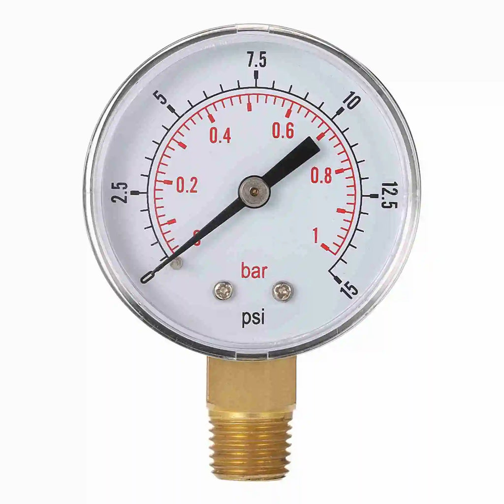 1/4" NPT Thread 50mm 0~60psi/0~15psi 0~4bar/0~1bar  Pool Filter Water Pressure Dial Hydraulic Pressure Gauge Meter Manometer