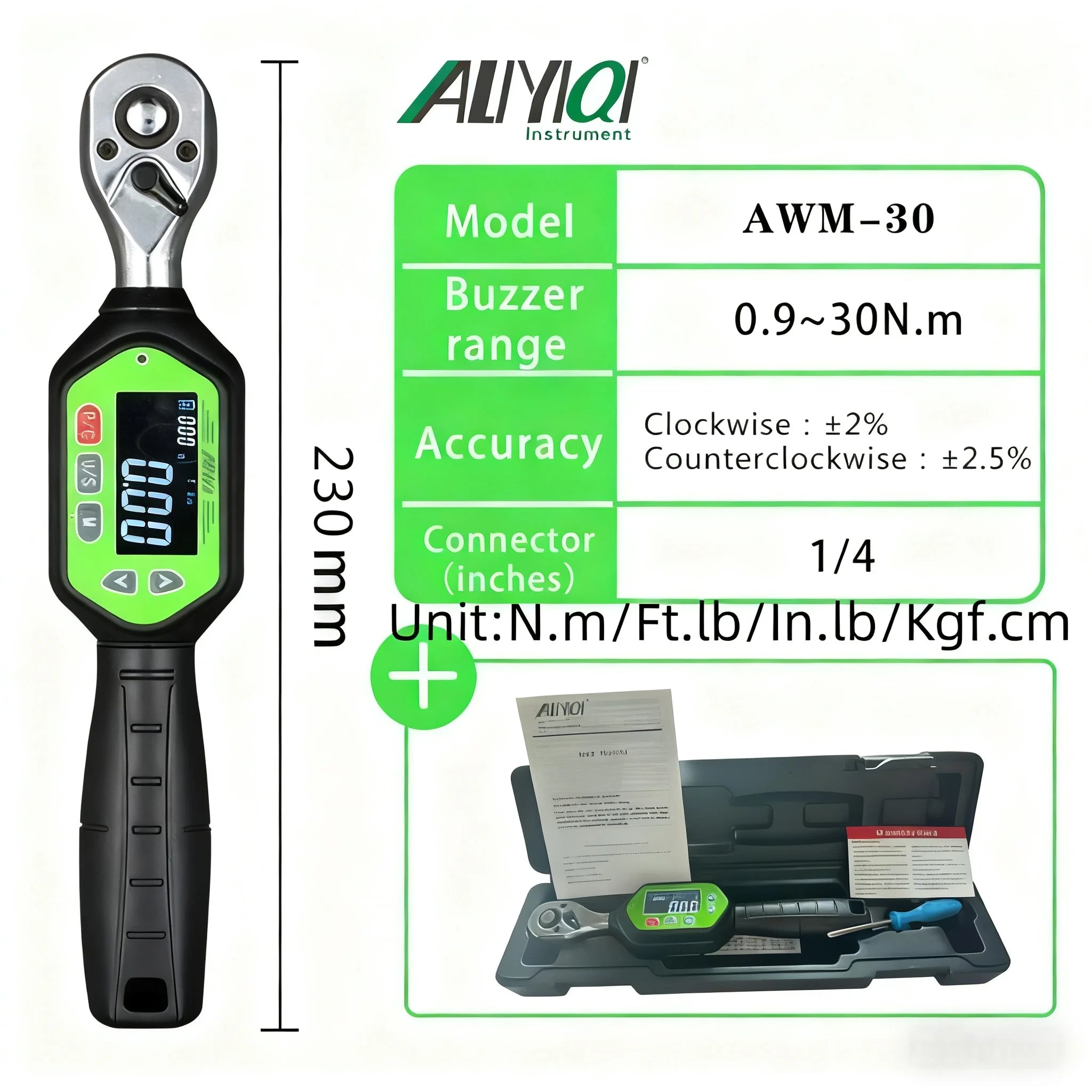 AWM 1/4,3/8,1/2 Screen Display And Regular Display  Portable Preset Wrench Bidirectional Ratchet Head Mini Digital Torque Wrench