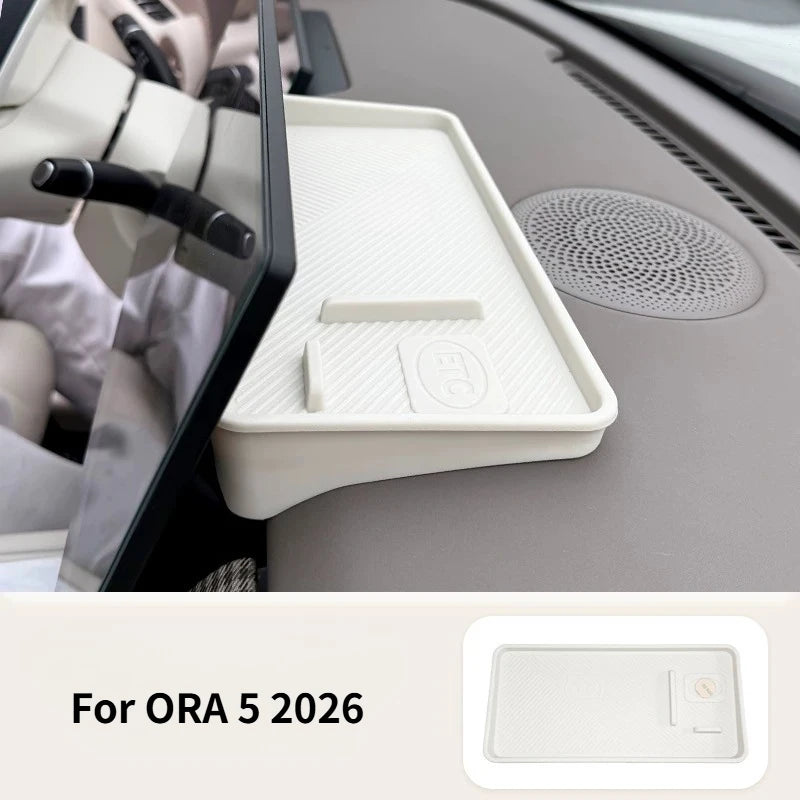 For 2026 GWM ORA 5 Dawn White Armrest Storage Box Under Console Organizer Cup Holder Phone Slot Storage Tray Interior Accessory