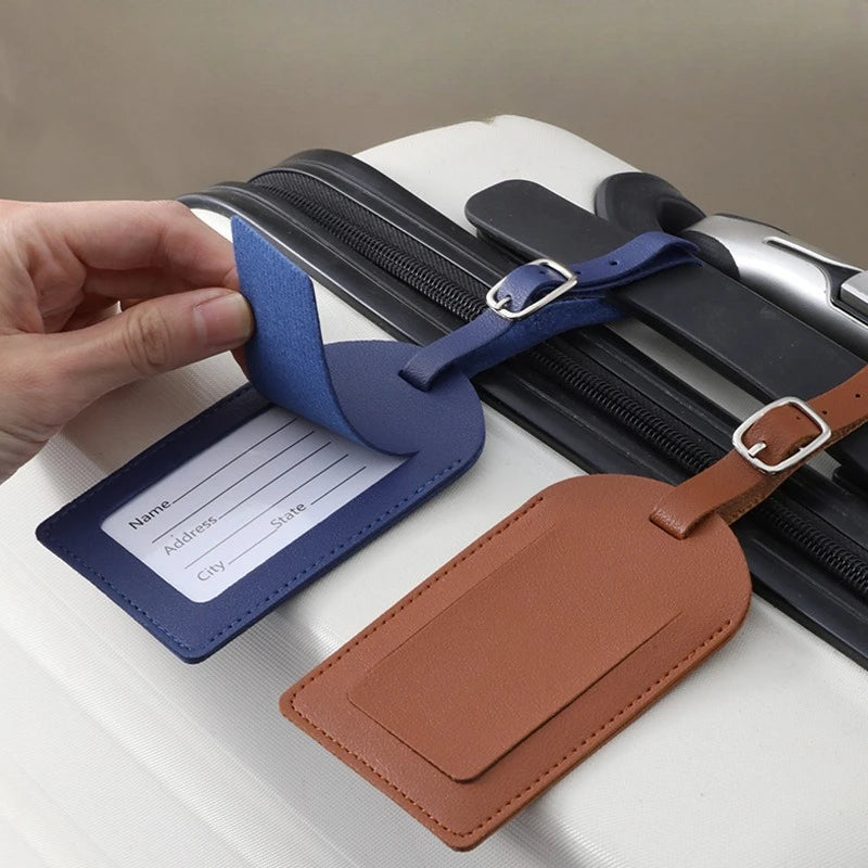 Women Men Luggage Tags PU Leather Travel Accessories Suitcase ID Address Name Holder Baggage Boarding Tags Portable Label