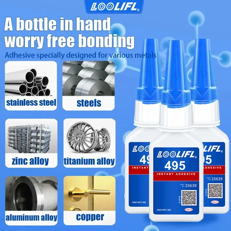 Instant Adhesive 495 Fast-Drying Glue High-Strength Bond for Plastic Metal PVC Rubber Transparent Quick-Set Adhesive