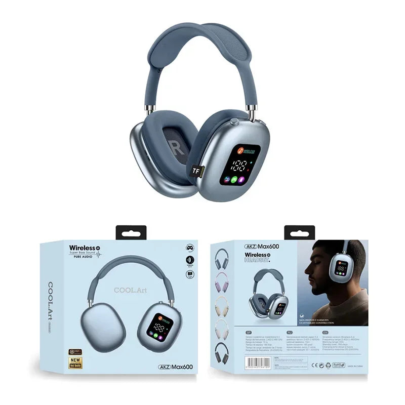 Wireless Headphone AKZ MAX600 Noise Cancelling Headphones Can Use Memory Card Hybrid With Touch Control LED Screen