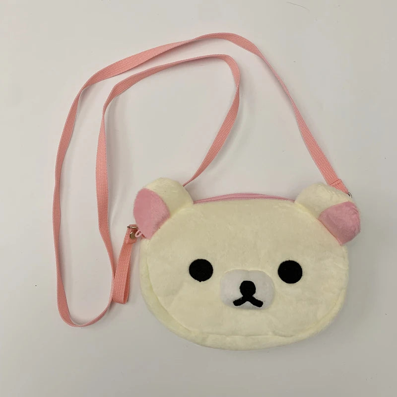 Rilakkuma Korilakkuma Plush Mini Crossbody Bags for Women Kids Cartoon Bear Head Small Messenger Bag Kawaii Cute Phone Bag