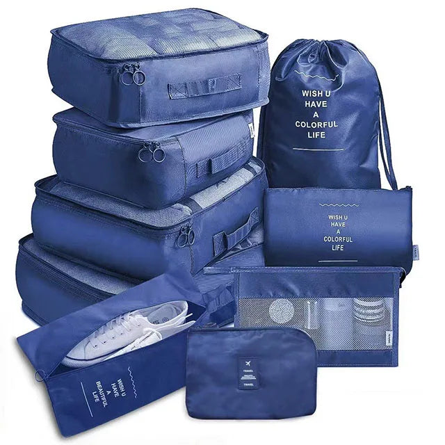 8/9PCS Set Packing Cubes For Travel Waterproof Clothes Underwear Shoes Toiletries Organizer Tidy Pouch Travel Storage Bag