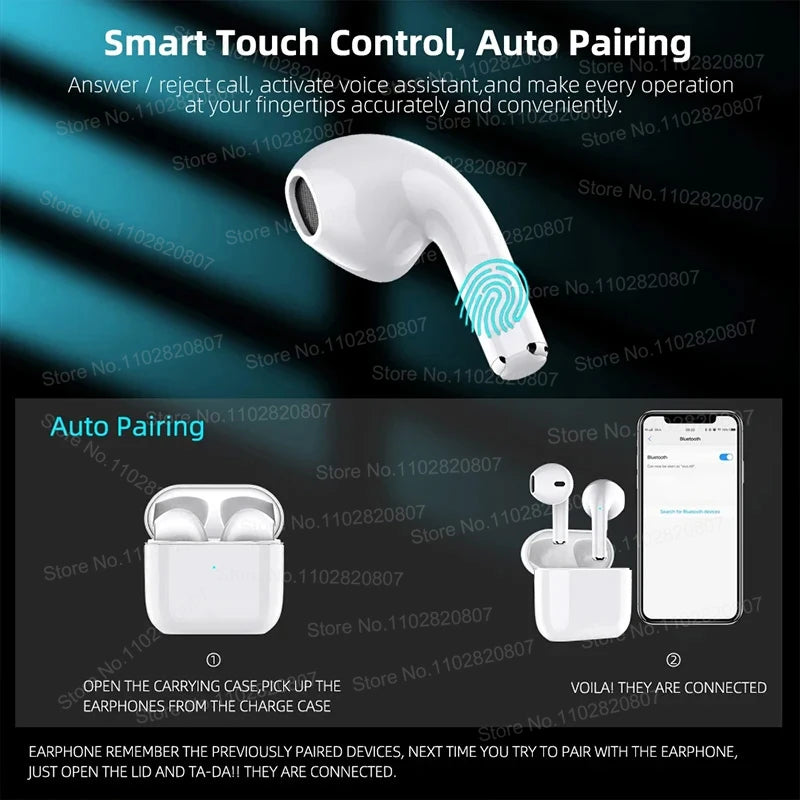 Wireless Bluetooth Earphone Earpods for Apple iPhone Android Airpods Pro 4 IOS18 Pro 2 Headphone Earphones USB C Type C Cable