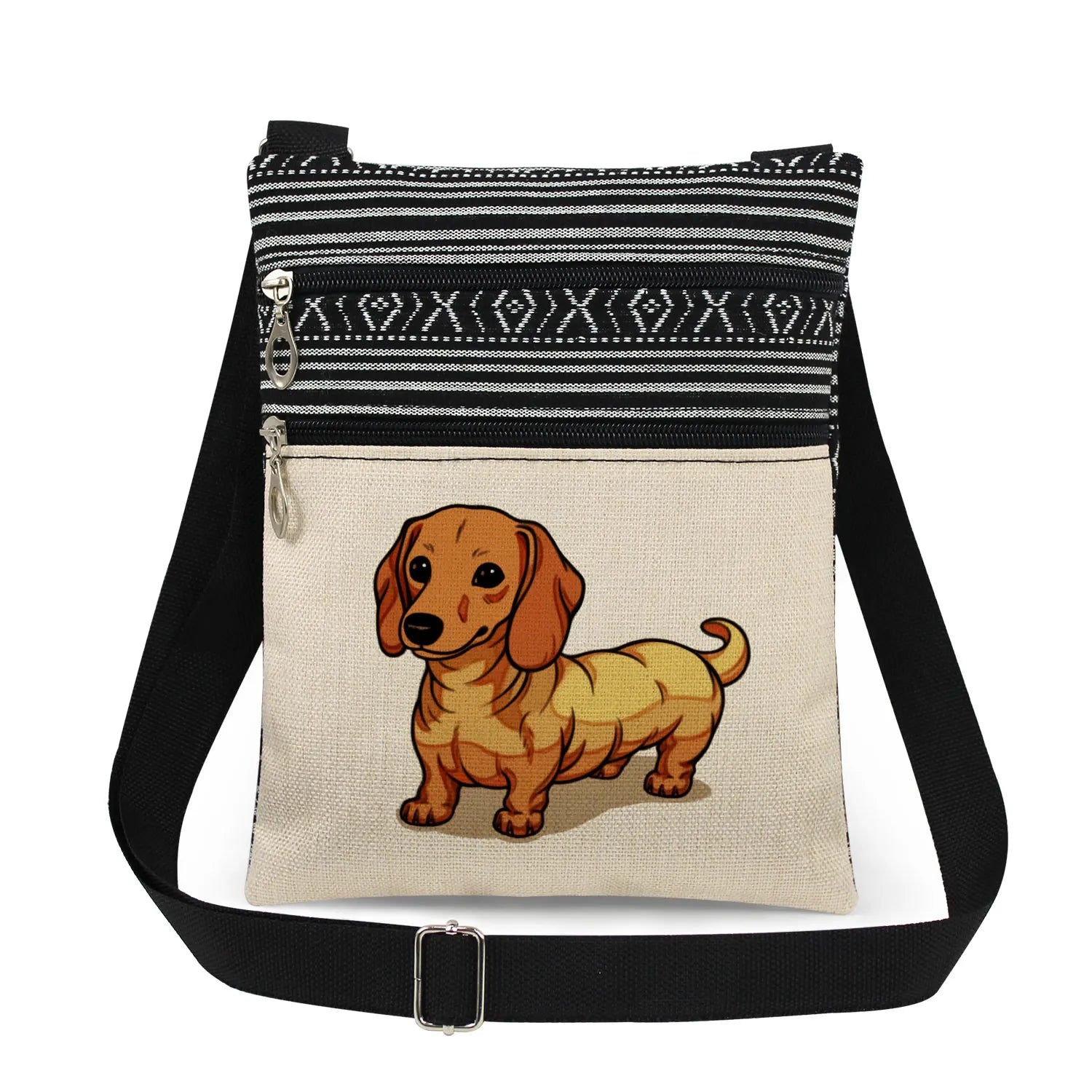 Cute Dachshund Print Crossbody Bag Female Floral Animal Shoulder Bags Fashion Outdoor Portable Double Zipper Lady Messenger Bag