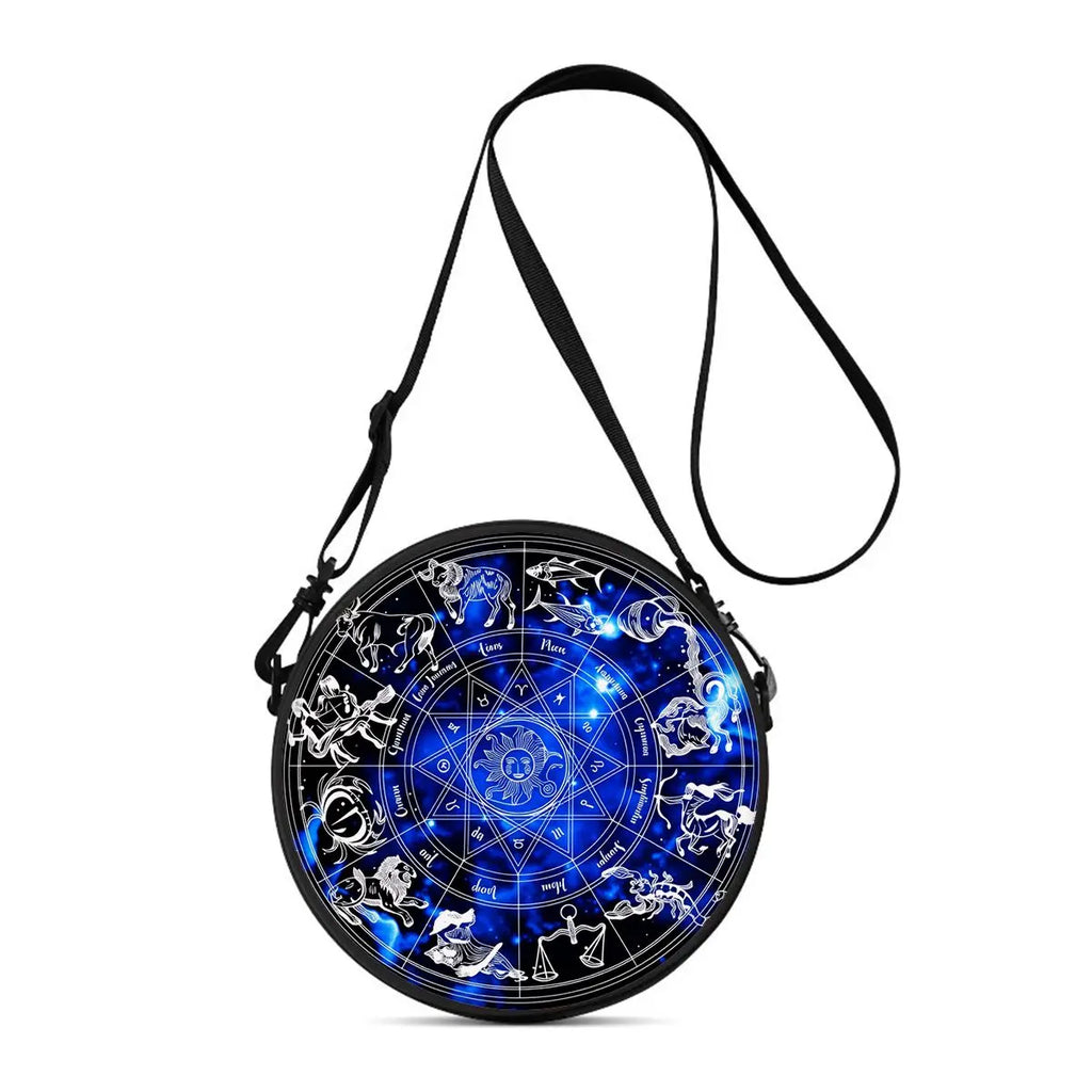12 Constellations Round Shoulder Bag Casual Messenger Bag Daily Adjustable Strap Crossbody Bag for Woman Best Gifts 2D Flat