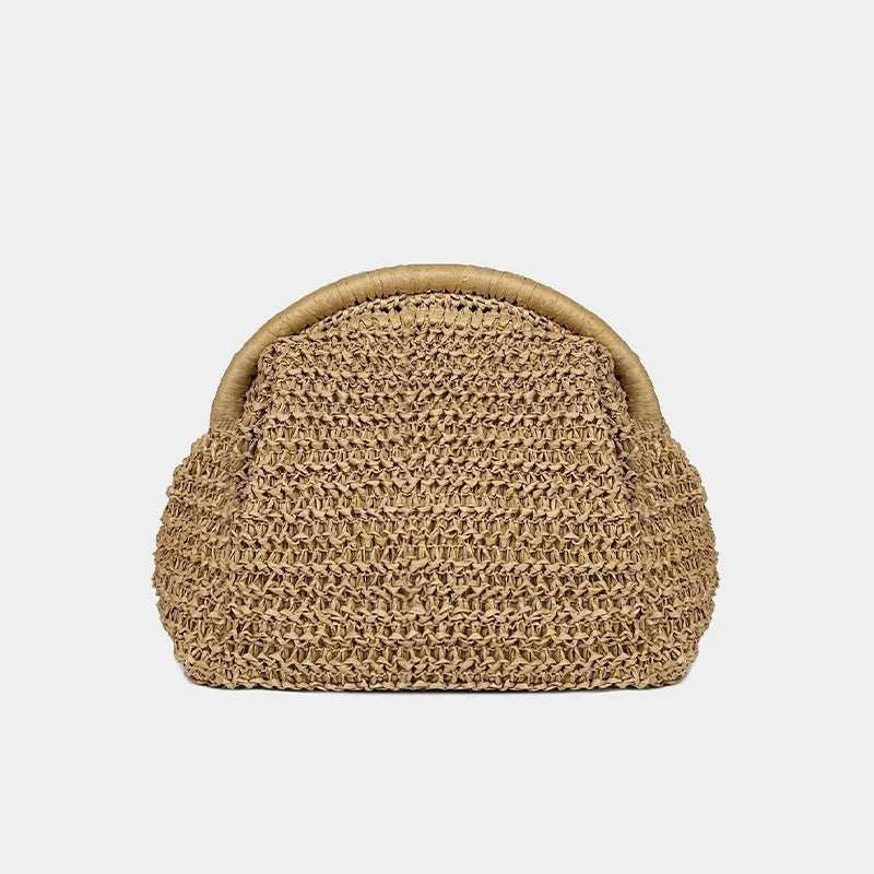 Women Handmade Straw Woven Clutch Bag Chain Strap Straw Clutch Purse 2025 New Summer Crossbody Bag Shoulder Bags Females Wallets