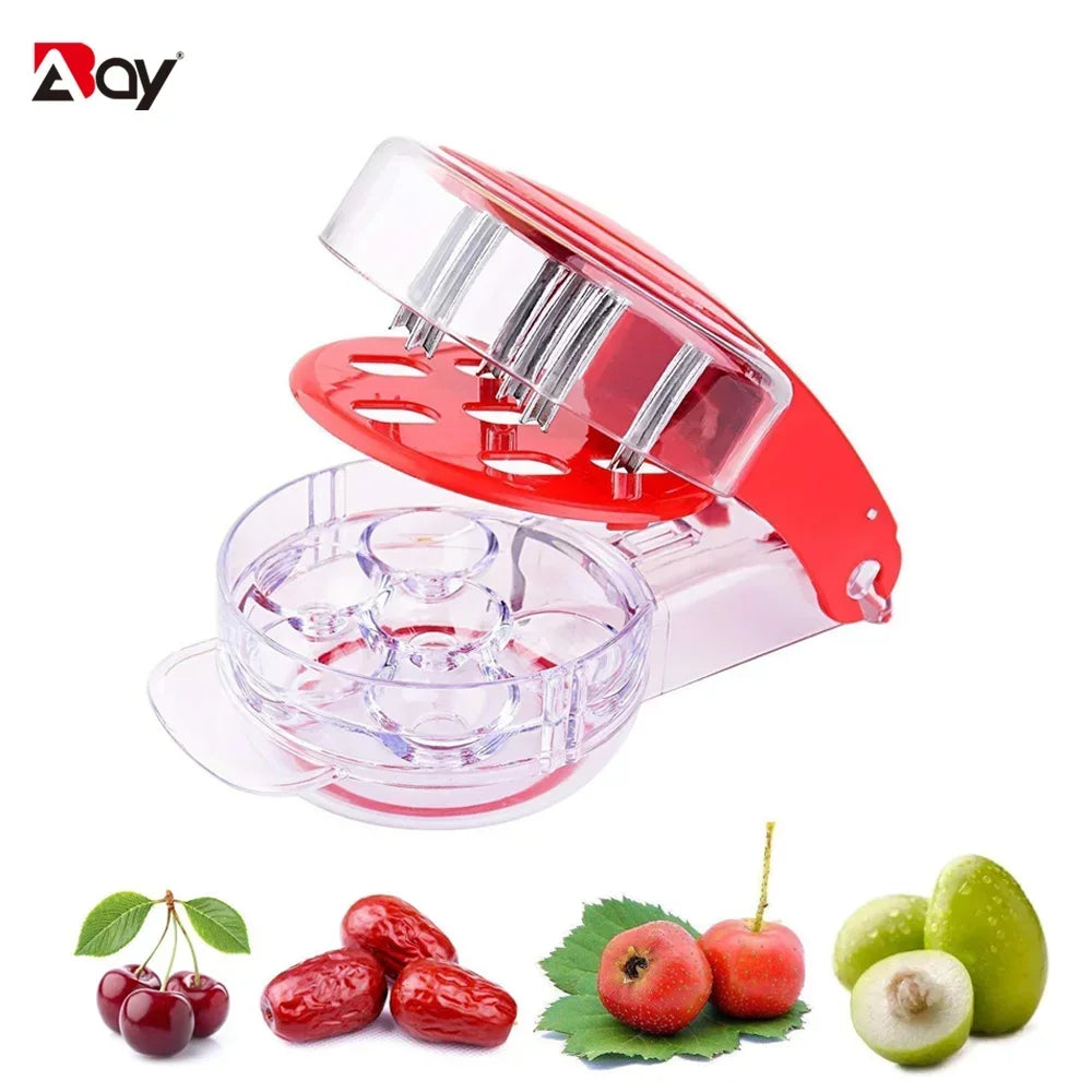 Cherry Pitter Stainless Steel Multiple Cherry Seed Extractor Remover Machine With Pits and Juice Container 6 Cherries Kitchen