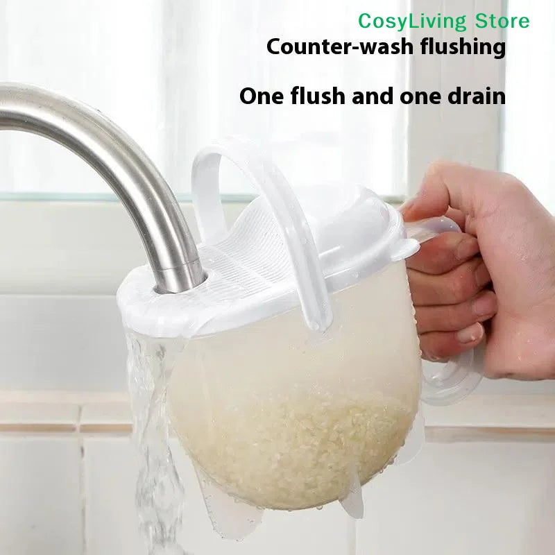 1Pcs Rice Wash Strainer Bowl With Lid Rice Strainer With Handle Convenient Multifunctional Kitchen Items For Grain Beans