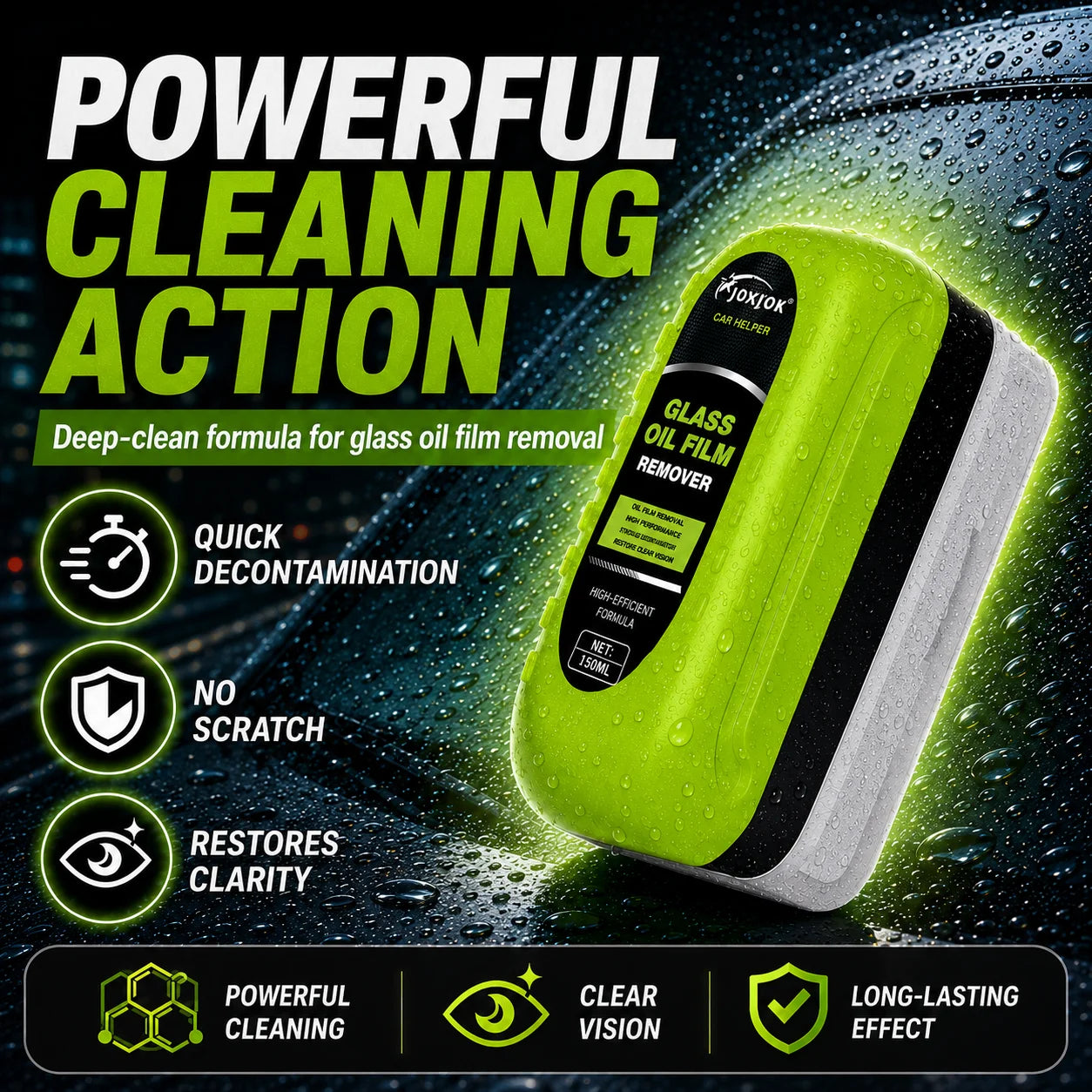 Car Glass Cleaner Cleaning Agent Powerful Windshield Cleaner Car Glass Sponge Cleaning Brush Water Spots Stain Auto Removal Oil